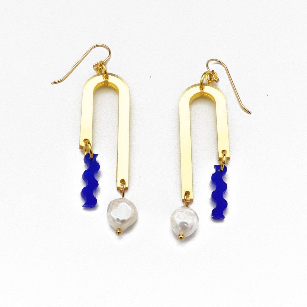 Cobalt Gold Arch Earrings