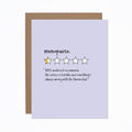 Card with text and star ratings on a white background