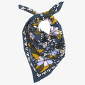 Floral patterned bandana with a blue border on a white background