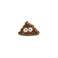 Poop emoji pin with eyes and a mouth on a white background