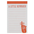 A small notepad with an orange header that reads "A LITTLE REMINDER" and a graphic of a hand with a string tied around its index finger at the bottom right. The rest of the notepad has dashed lines for writing notes.