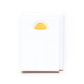 White card with a yellow sun design on a white background