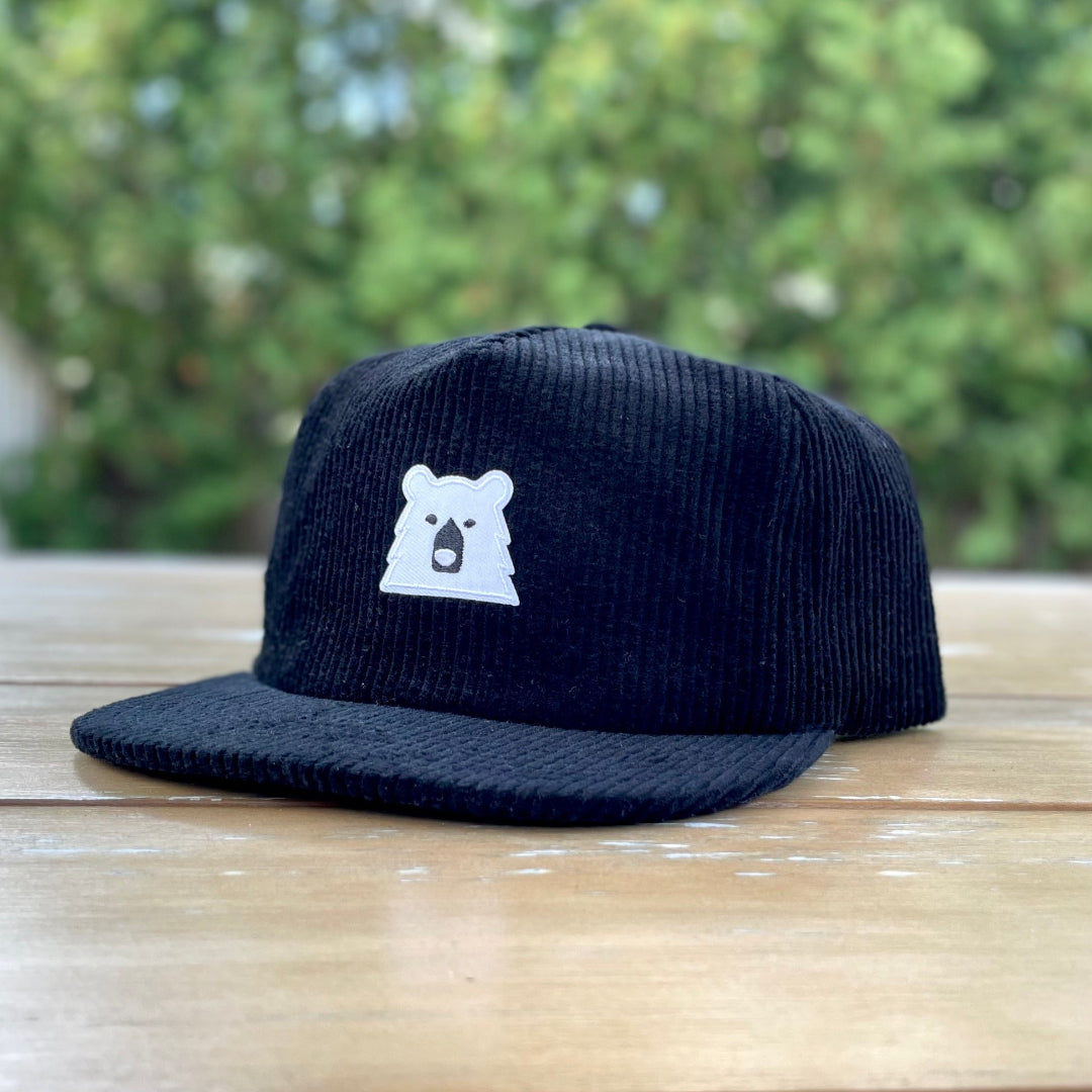 Unstructured Cord Snapback - Black with Lil White Bear