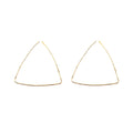 Pair of gold triangle earrings on a white background